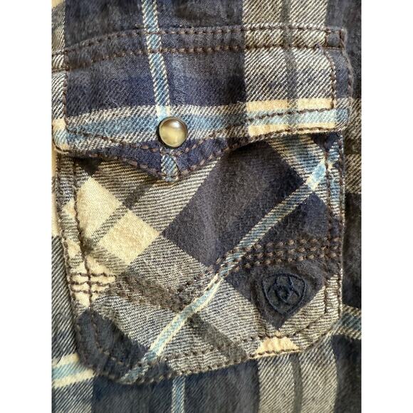 Ariat Men’s Blue Grey Plaid Flannel Pearl Button Up Retro Fit Cotton Size XXL - Picture 6 of 6